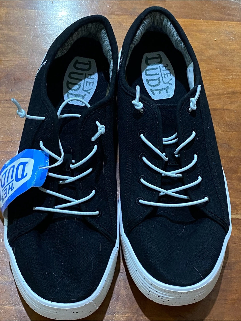 Hey Dude Black Canvas Sneakers with White Laces and Sole